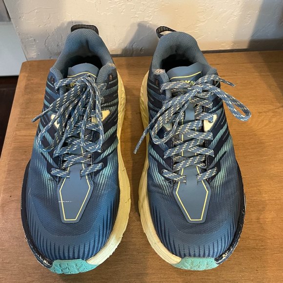 HOKA One One Women's  Speedgoat 4 Running Shoes Blue Yellow Size 7 - Picture 2 of 9